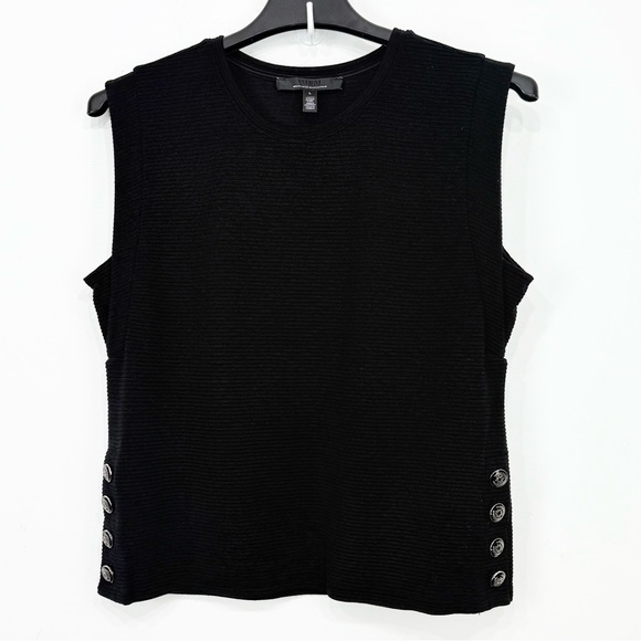 White House Black Market Black Ribbed Knit Button Sides Crew Pullover Vest Top - Picture 6 of 16